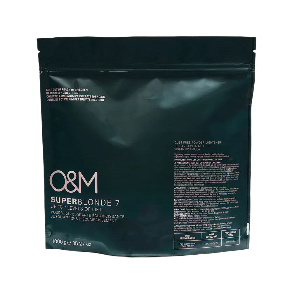 O&M SUPER BLONDE Level 7 Powder Lightener / Обесцвечивающая пудра СУПЕР БЛОНД 7, 1000г
